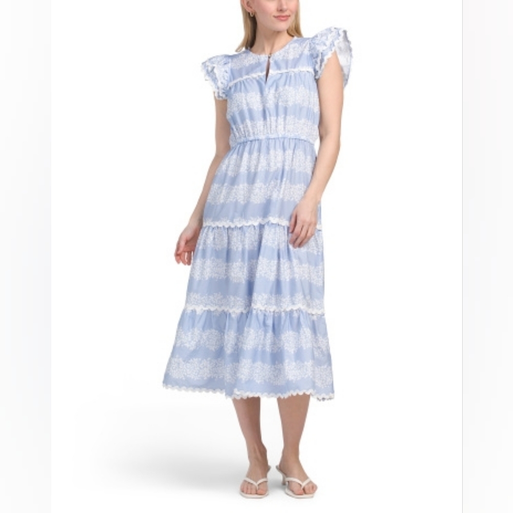 NWT - Sail to Sable Ric Rac Trim Flutter Sleeve Cotton Midi Dress - Size XXL